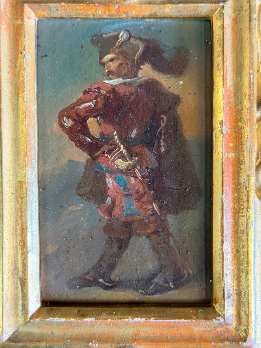 Pair Of Portraits Of Italian Bandits, Oil On Panel, Gilt Frames, Circa 1880-photo-8