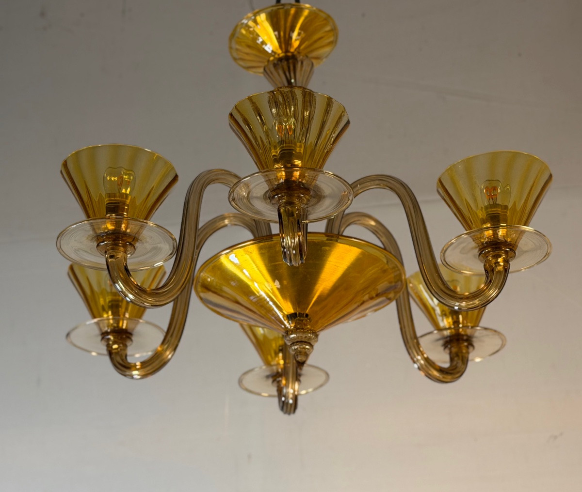 Venetian Chandelier In Brown And Yellow Murano Glass, Circa 1940 -photo-4