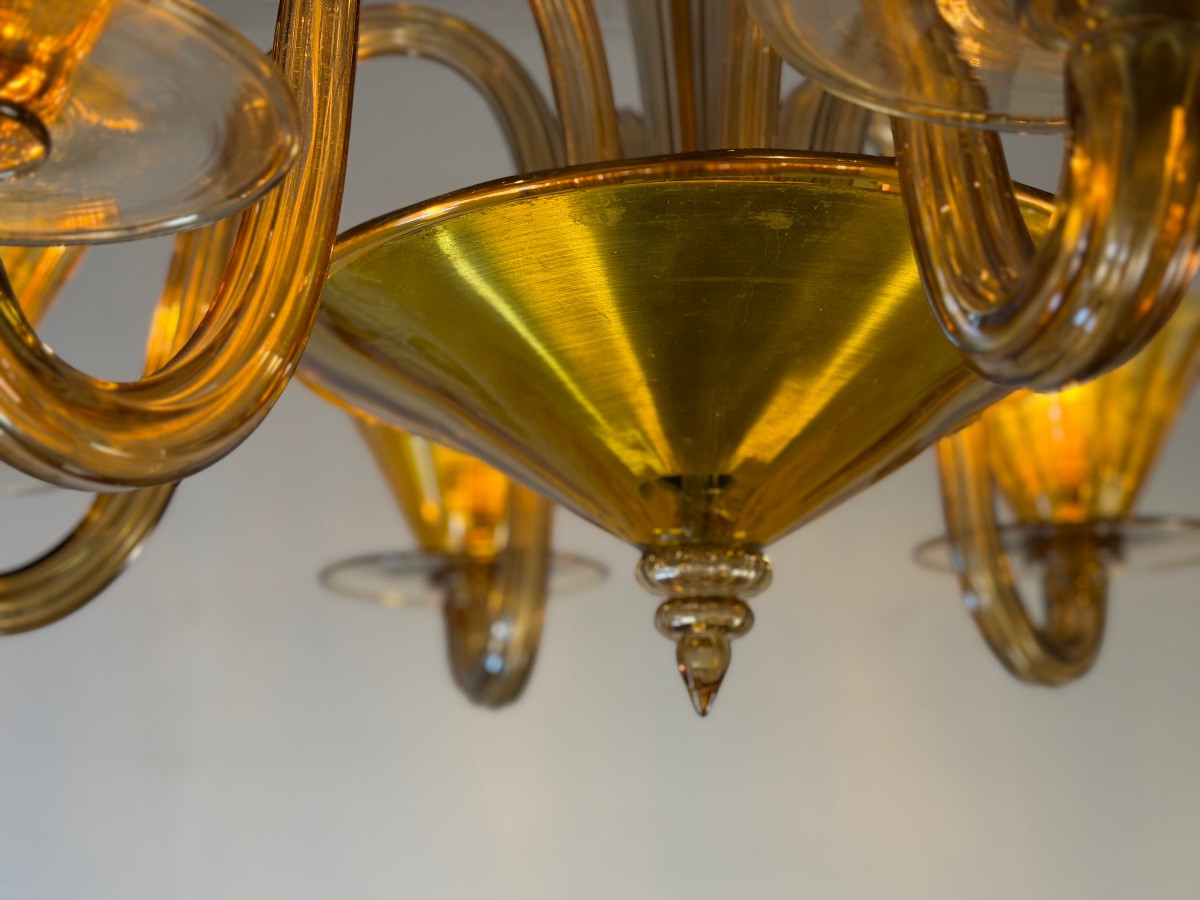 Venetian Chandelier In Brown And Yellow Murano Glass, Circa 1940 -photo-2