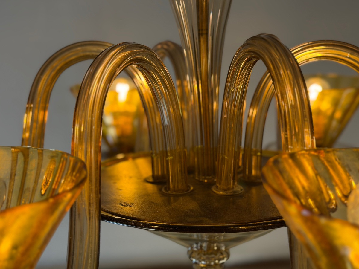 Venetian Chandelier In Brown And Yellow Murano Glass, Circa 1940 -photo-4