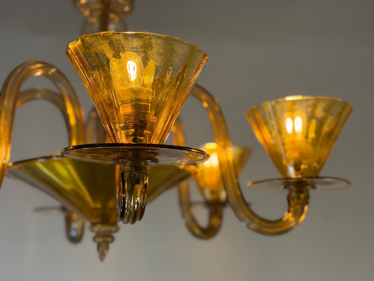 Venetian Chandelier In Brown And Yellow Murano Glass, Circa 1940 -photo-6