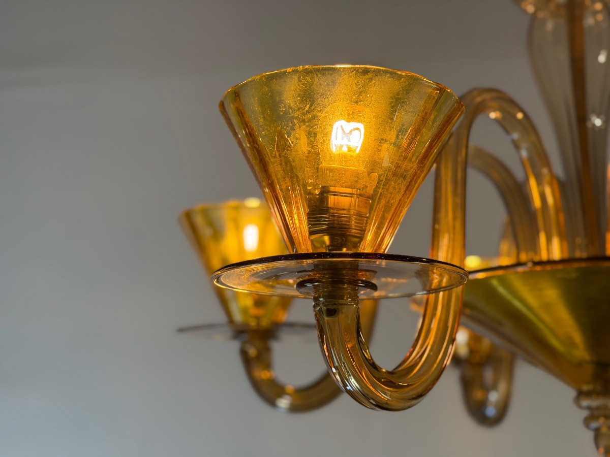 Venetian Chandelier In Brown And Yellow Murano Glass, Circa 1940 -photo-7