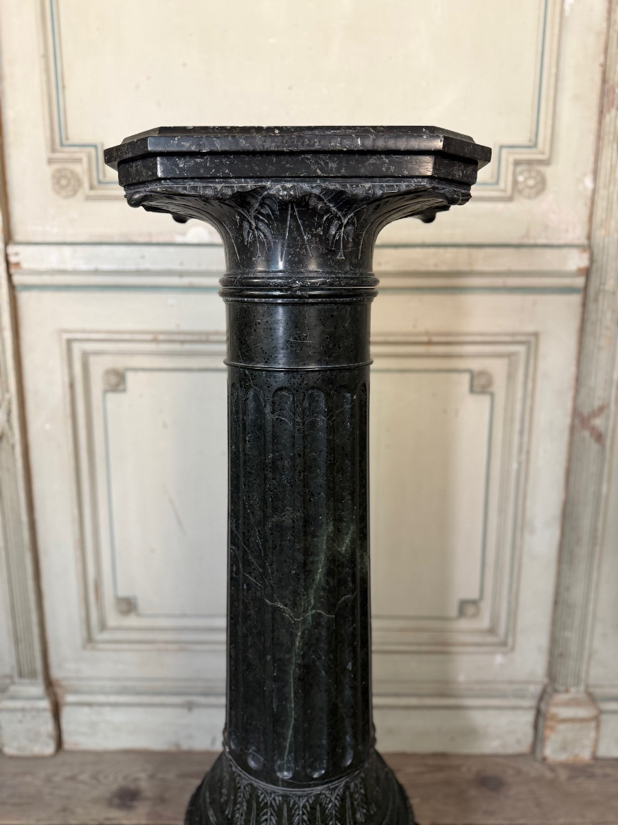 Serpentine Green Marble Column, Circa 1880-photo-3