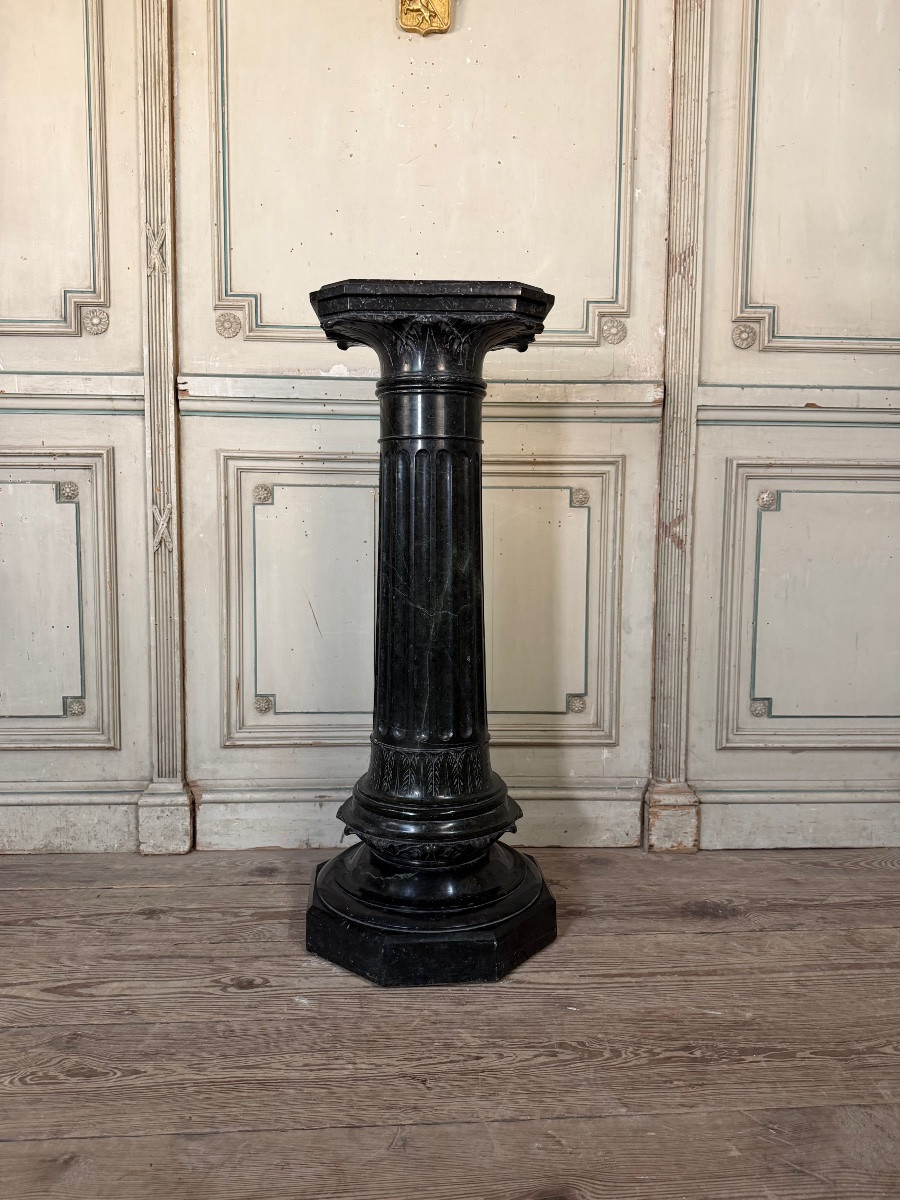 Serpentine Green Marble Column, Circa 1880-photo-4