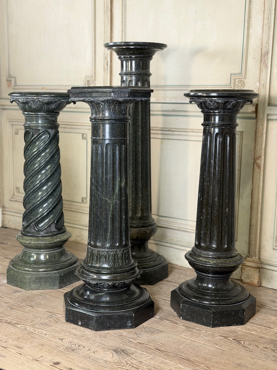 4 colonnes en marbre vert serpentine, vers 1880-photo-2