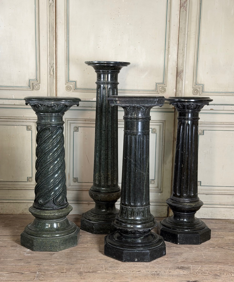 4 colonnes en marbre vert serpentine, vers 1880-photo-3