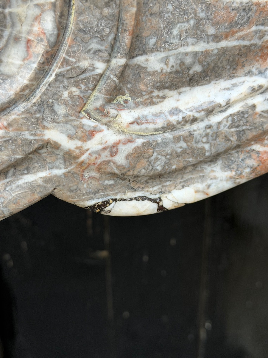 Cheminee de style Louis XV en marbre gris des Ardennes, vers 1900-photo-5