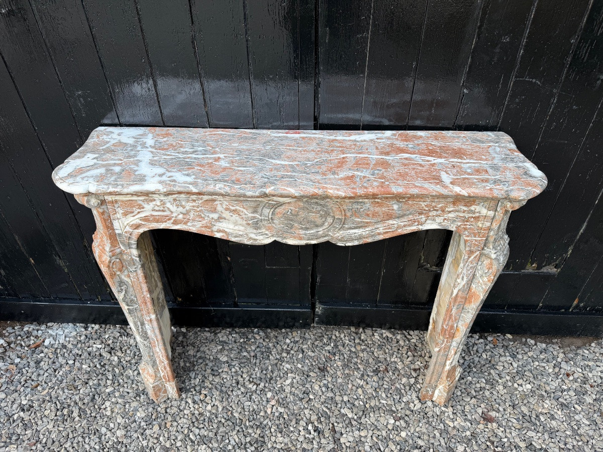 Cheminee de style Louis XV en marbre gris des Ardennes, vers 1900-photo-6