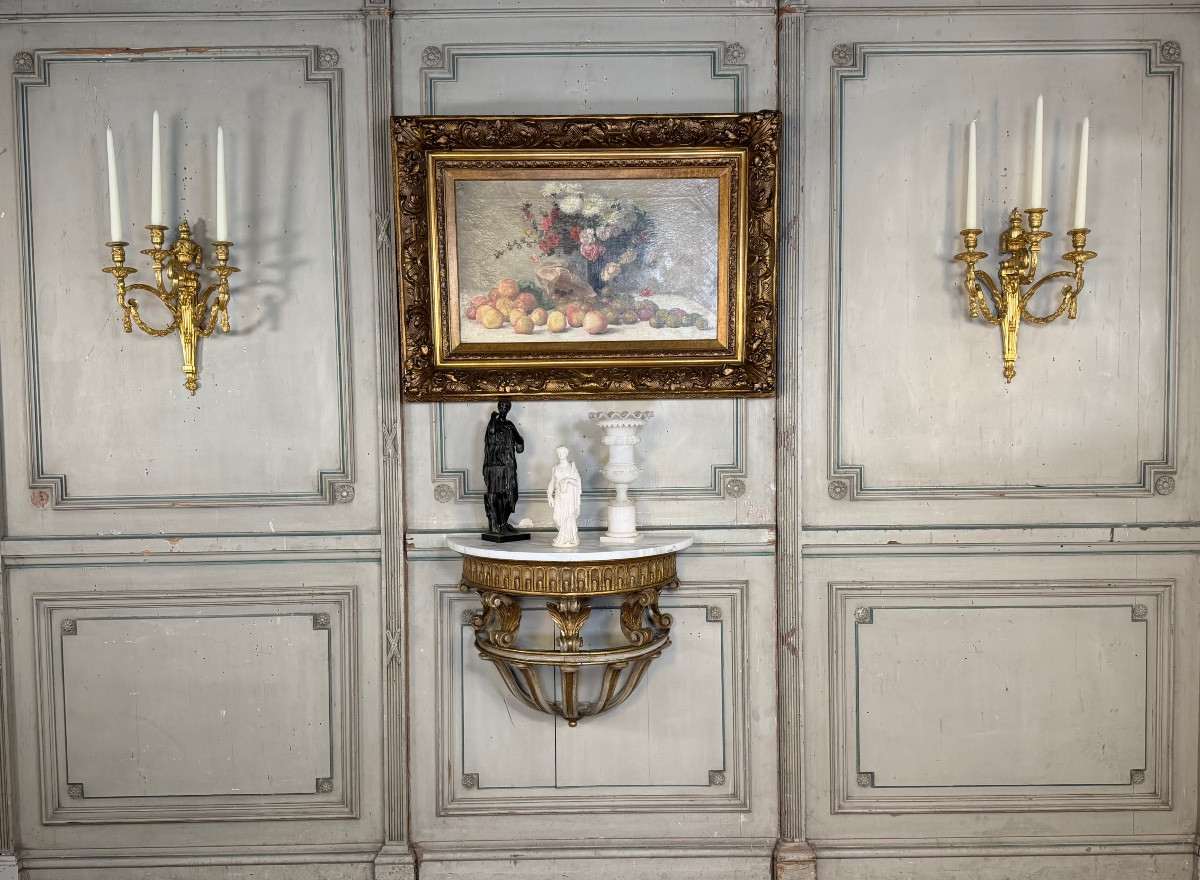Console en bois sculpté de style Louis XVI vers 1900