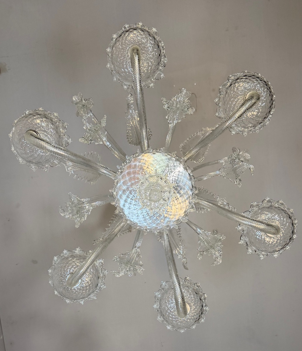 Lustre vénitien en verre de Murano, six bras de lumière, vers 1940-photo-2