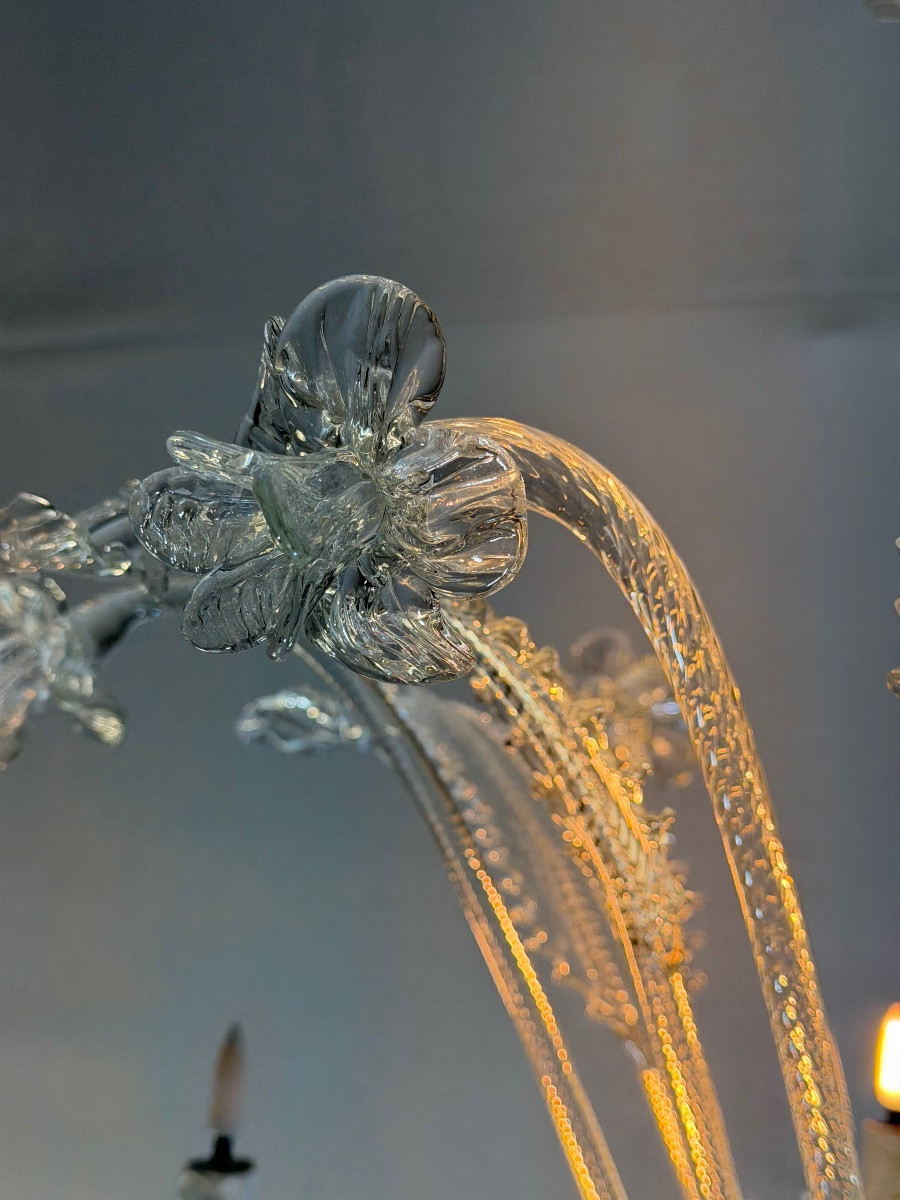 Lustre vénitien en verre de Murano, six bras de lumière, vers 1940-photo-3