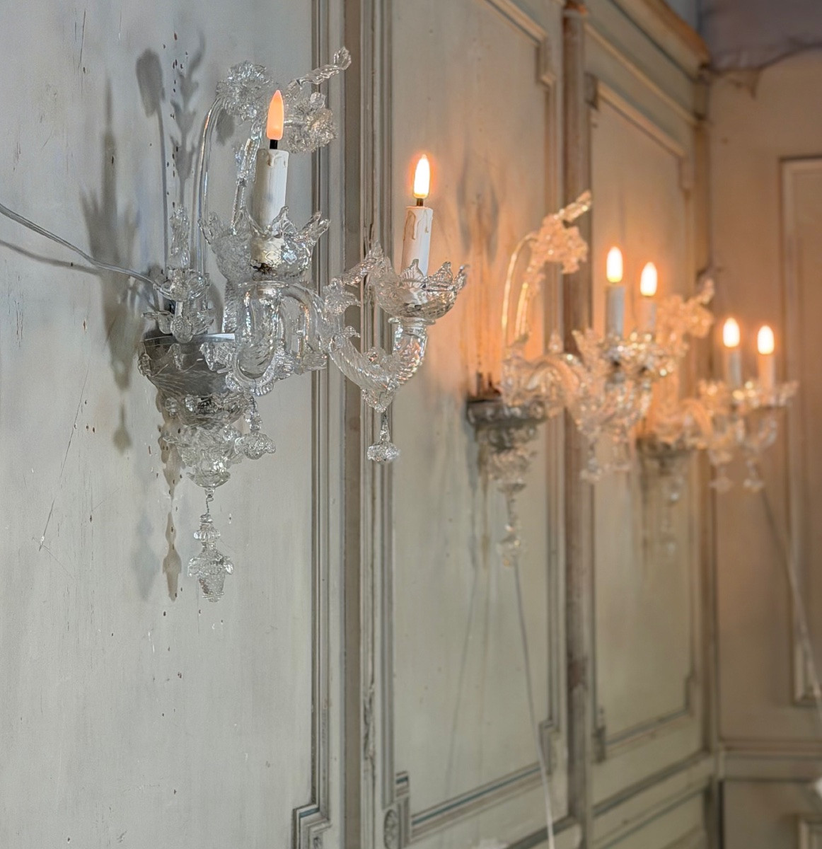 Suite de trois appliques vénitiennes en verre de Murano, vers 1950-photo-2