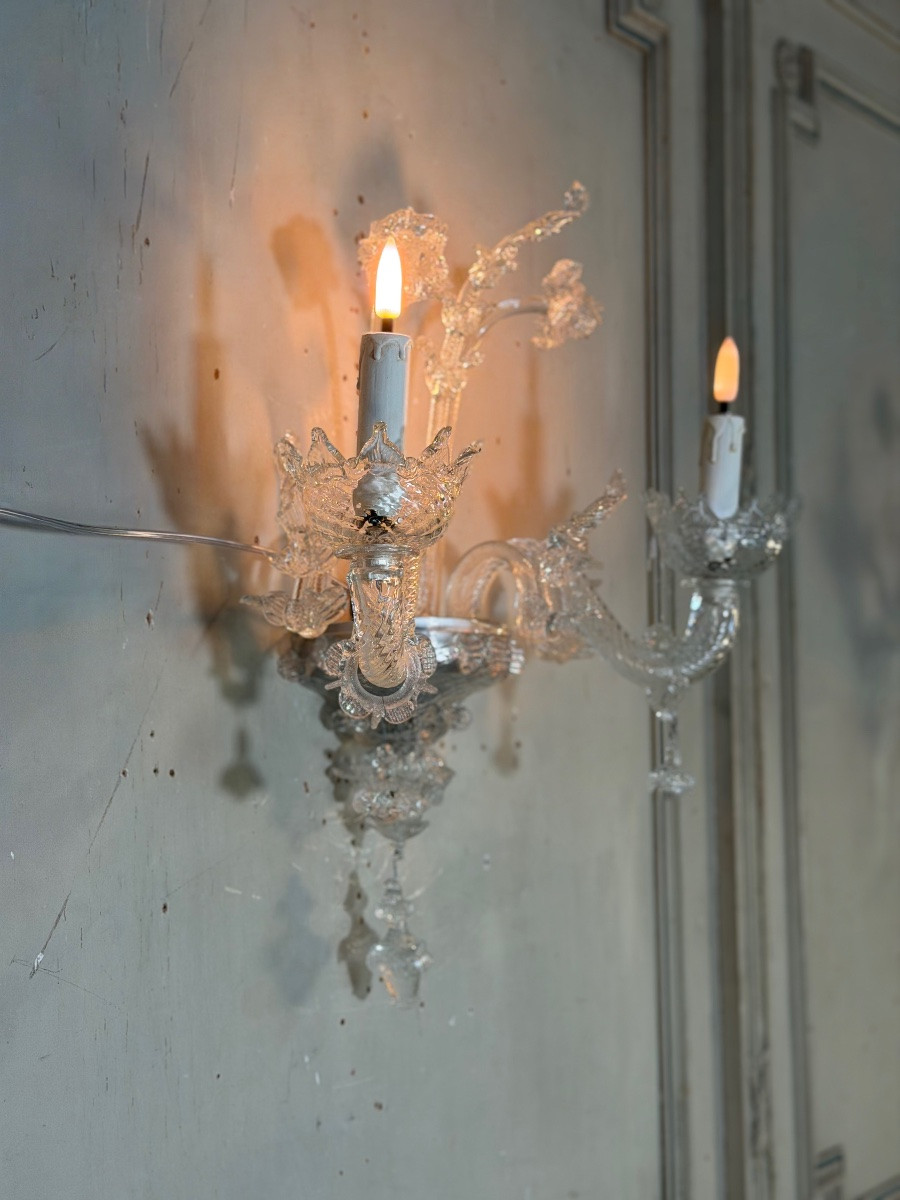 Suite de trois appliques vénitiennes en verre de Murano, vers 1950-photo-3