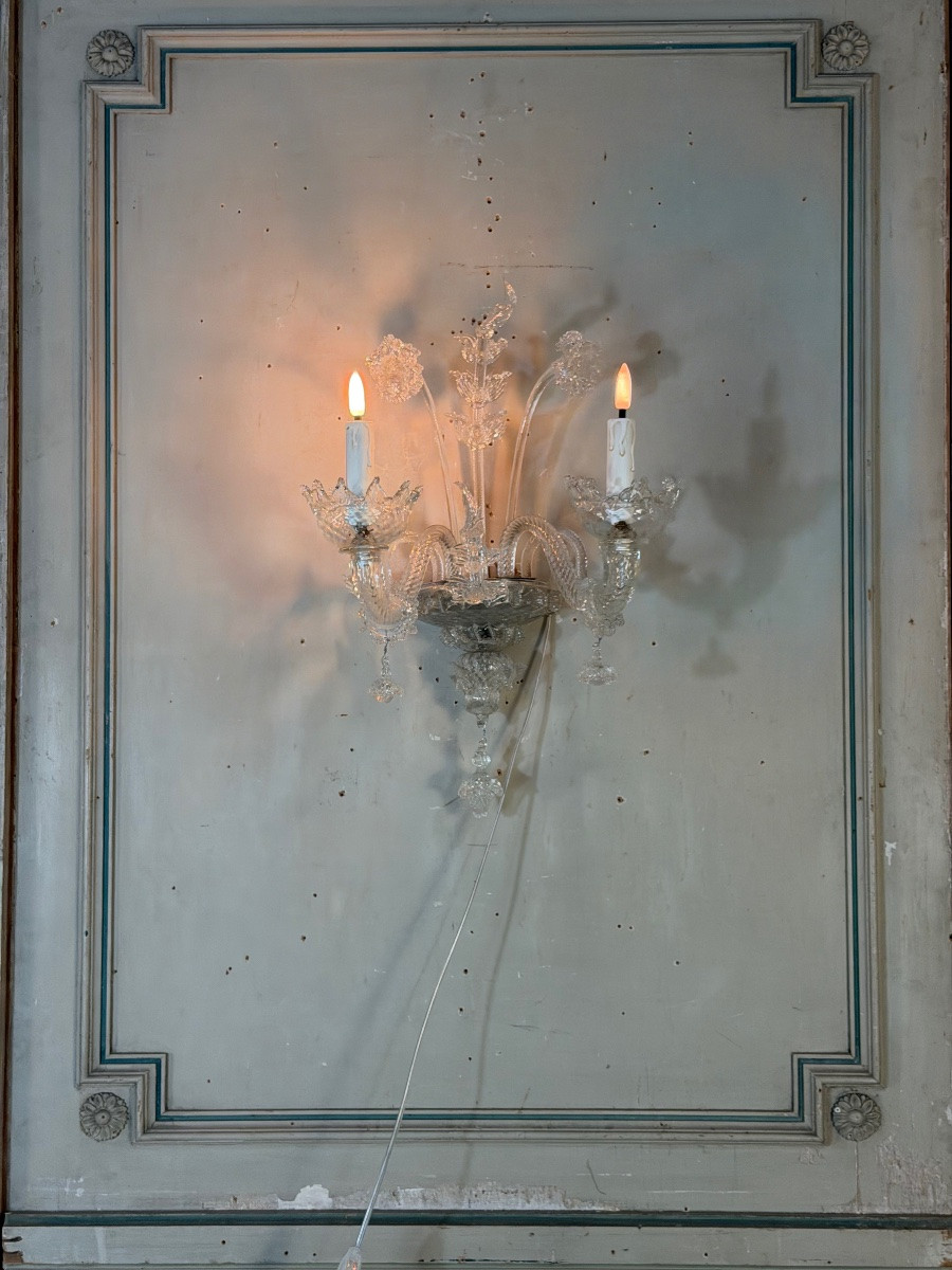 Suite de trois appliques vénitiennes en verre de Murano, vers 1950-photo-4