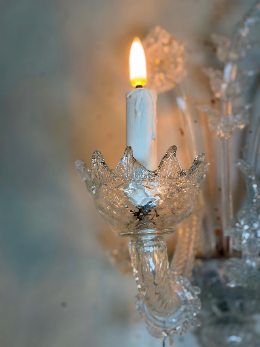 Suite de trois appliques vénitiennes en verre de Murano, vers 1950-photo-5