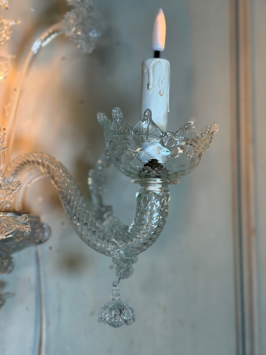 Suite de trois appliques vénitiennes en verre de Murano, vers 1950-photo-6