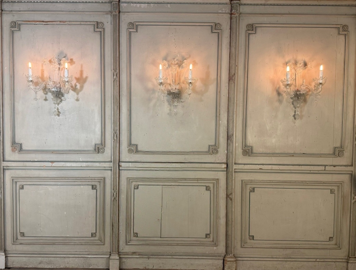 Suite de trois appliques vénitiennes en verre de Murano, vers 1950