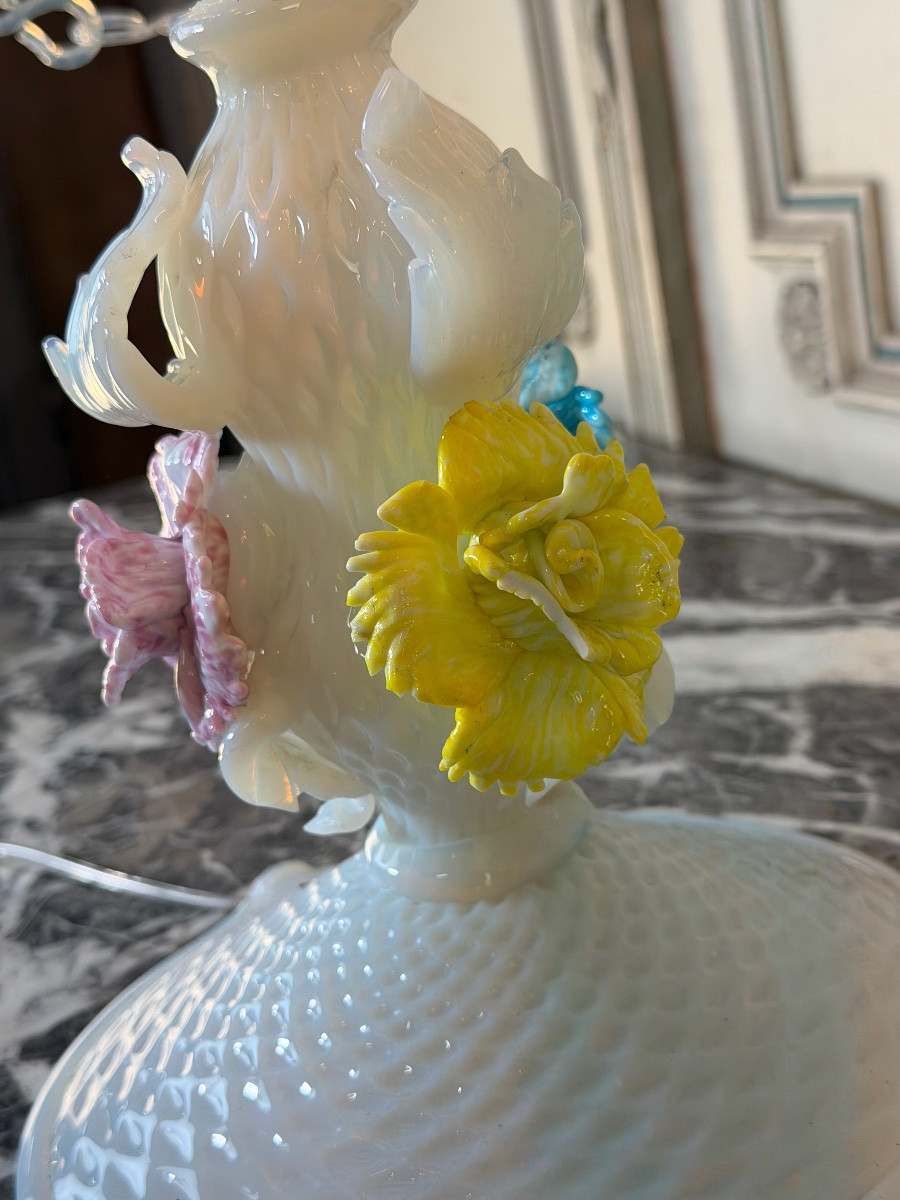 Venetian Girandole In Multicolored Murano Glass, Predominantly Opaline Blue, Circa 1930 -photo-3