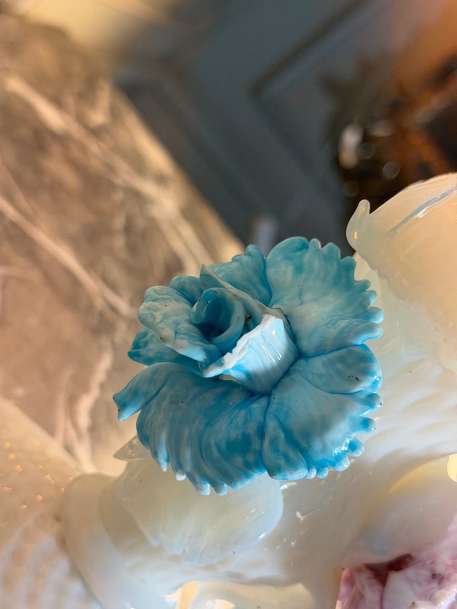 Venetian Girandole In Multicolored Murano Glass, Predominantly Opaline Blue, Circa 1930 -photo-4