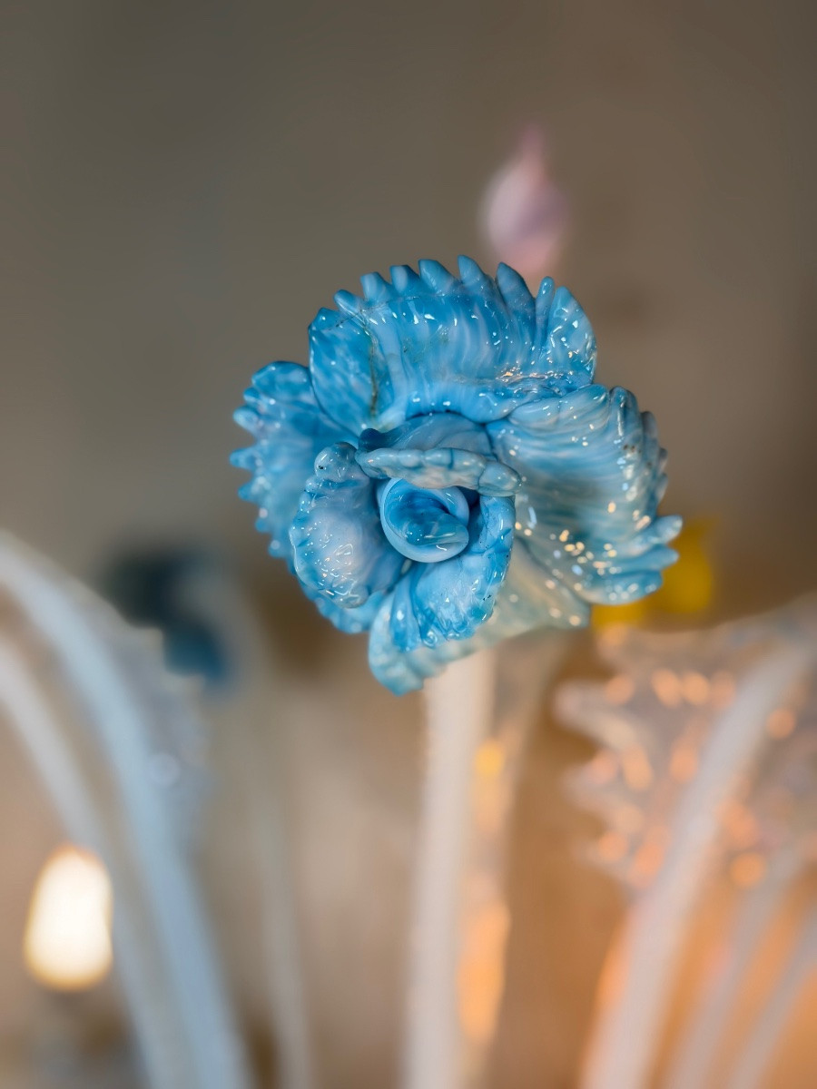 Venetian Girandole In Multicolored Murano Glass, Predominantly Opaline Blue, Circa 1930 -photo-3