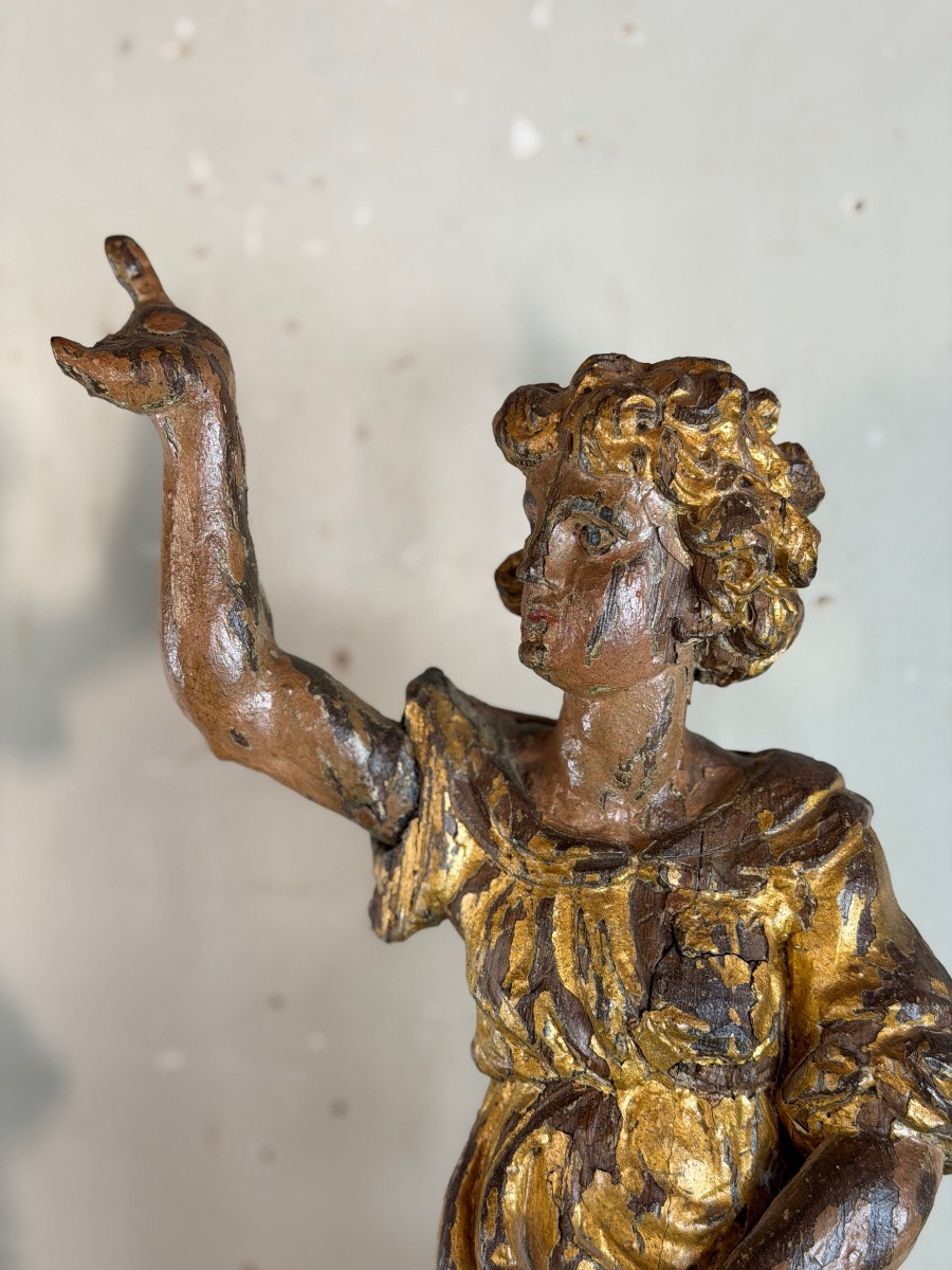 Deux anges en bois sculpté et doré, Venise, XVIIIème siècle-photo-2