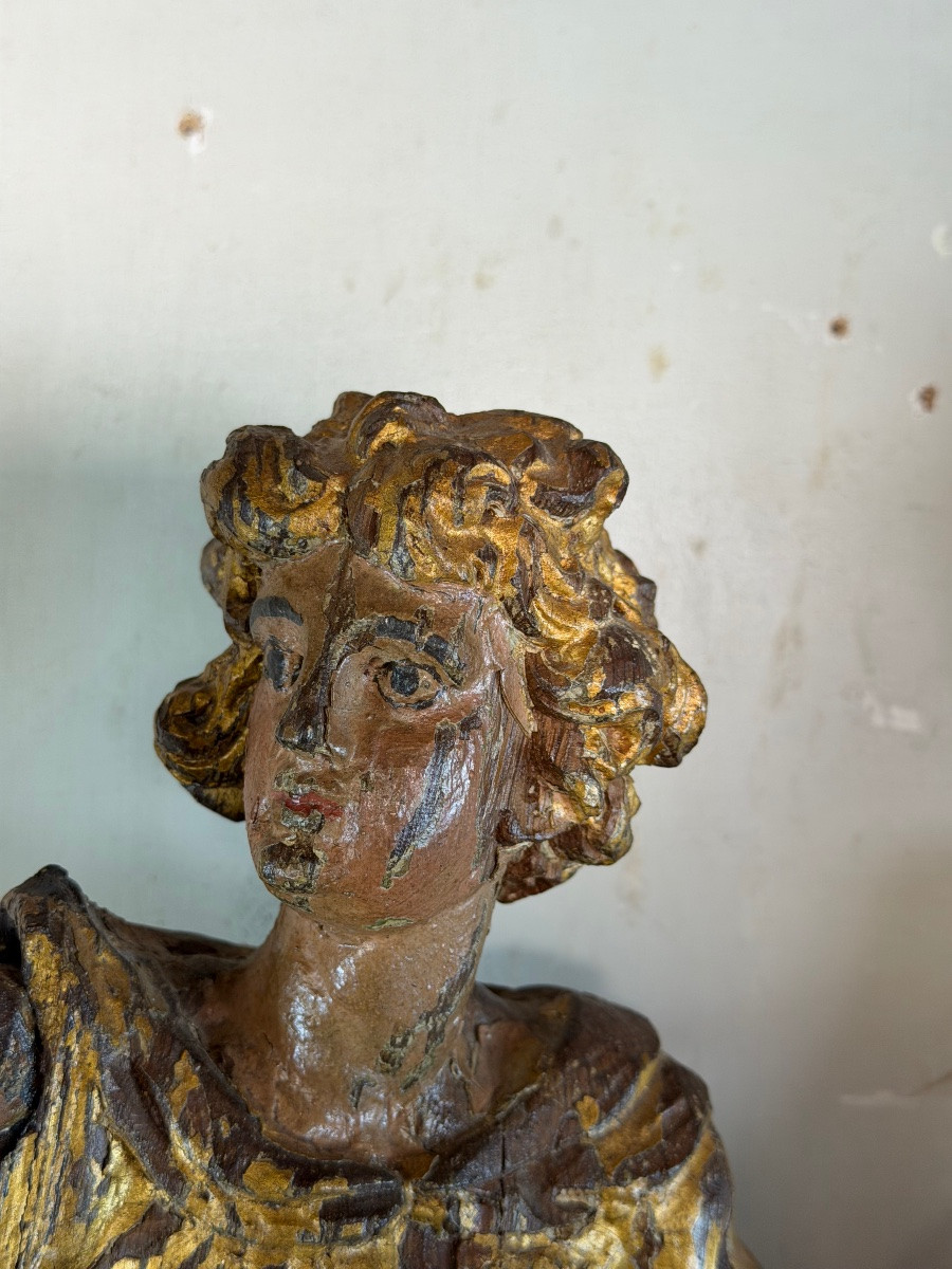 Deux anges en bois sculpté et doré, Venise, XVIIIème siècle-photo-2