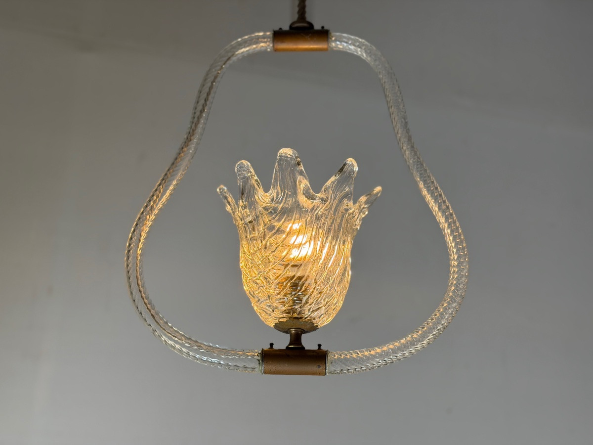 Lustre vénitien en verre de Murano incolore vers 1950 -photo-5