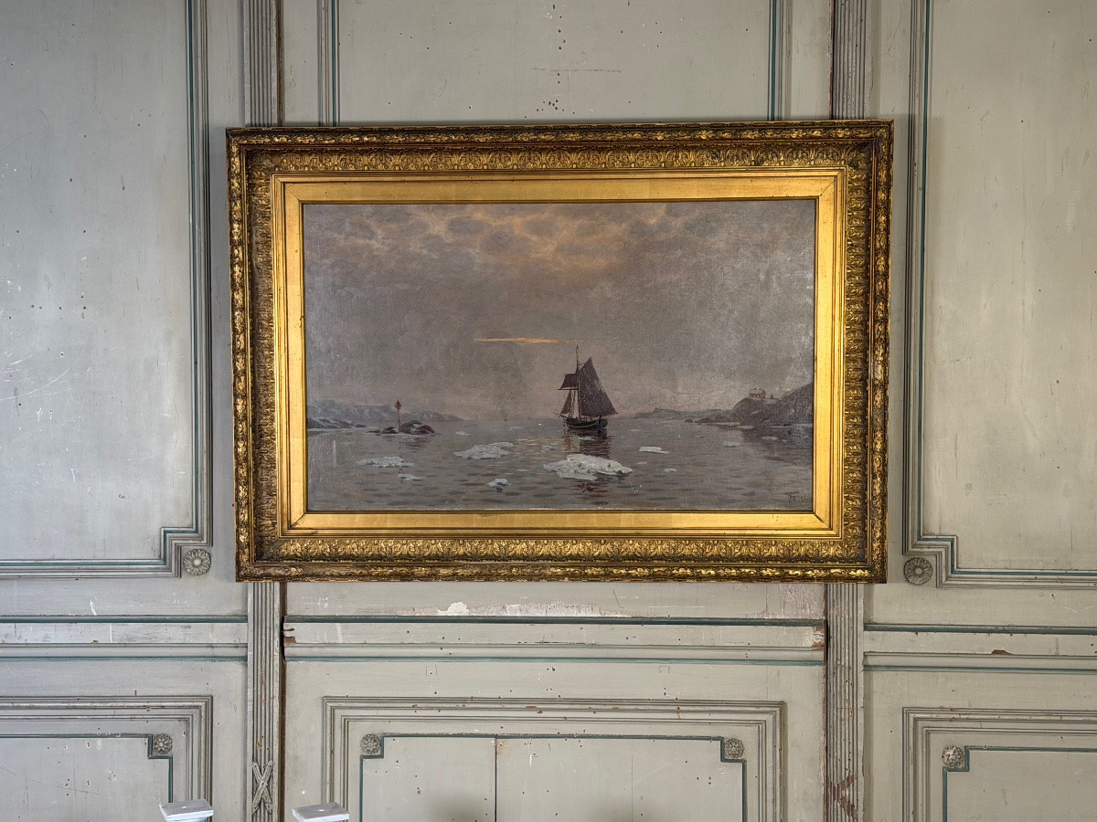 Oil On Canvas, “view Of A Frozen Sea”, Monogram And Date Lower Right, Pe 86 For 1886-photo-2