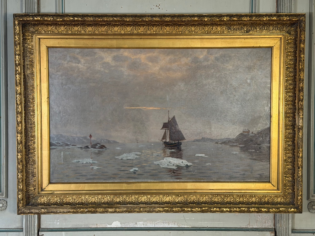Oil On Canvas, “view Of A Frozen Sea”, Monogram And Date Lower Right, Pe 86 For 1886-photo-3