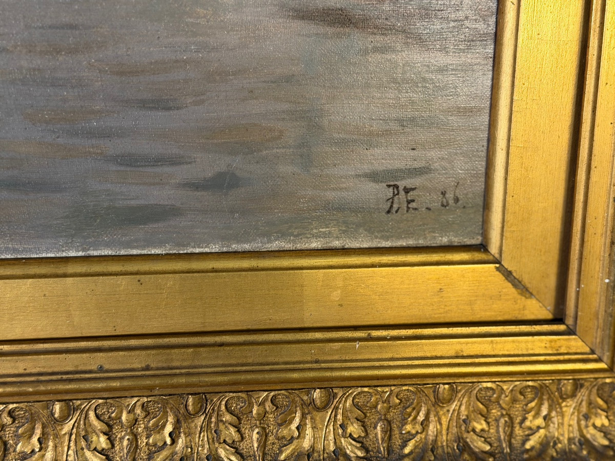 Oil On Canvas, “view Of A Frozen Sea”, Monogram And Date Lower Right, Pe 86 For 1886-photo-4