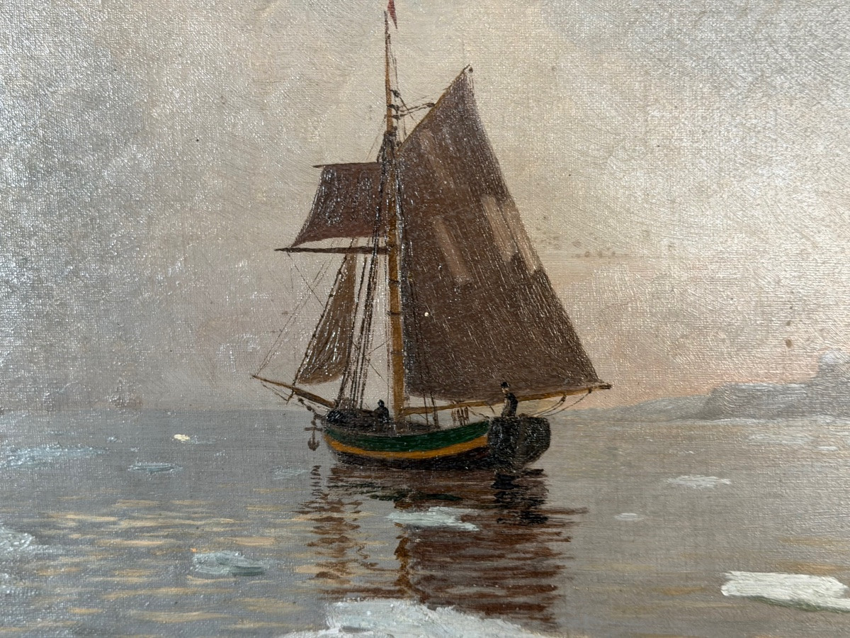 Oil On Canvas, “view Of A Frozen Sea”, Monogram And Date Lower Right, Pe 86 For 1886-photo-1