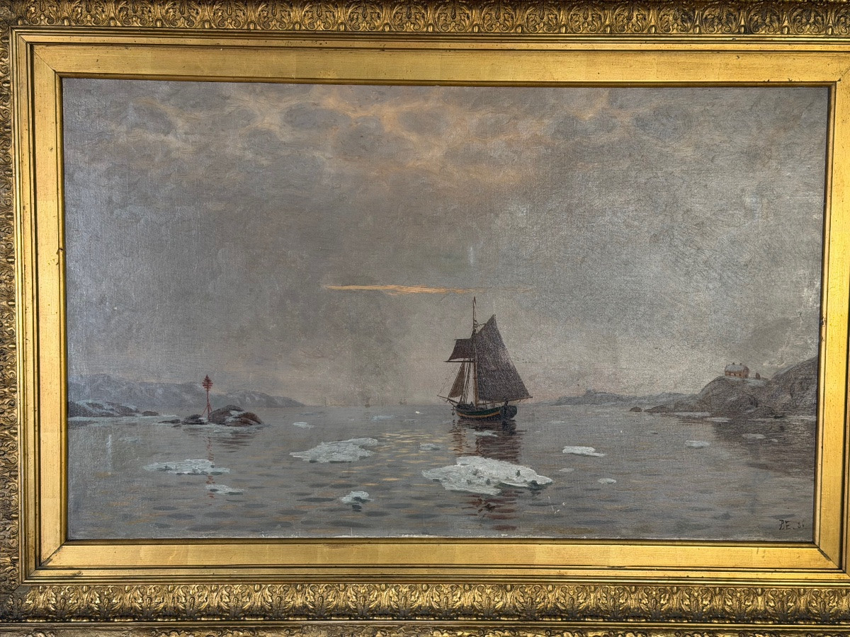 Oil On Canvas, “view Of A Frozen Sea”, Monogram And Date Lower Right, Pe 86 For 1886-photo-2