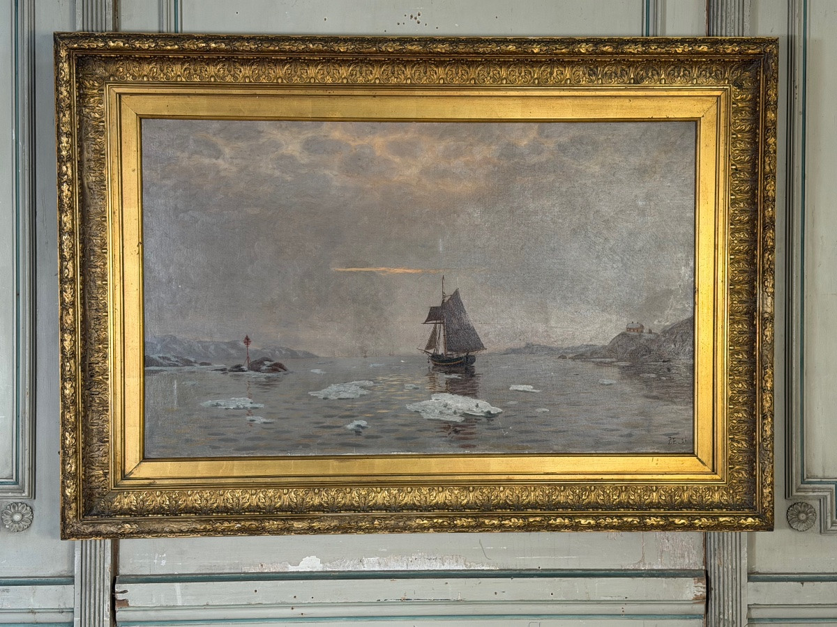Oil On Canvas, “view Of A Frozen Sea”, Monogram And Date Lower Right, Pe 86 For 1886-photo-3
