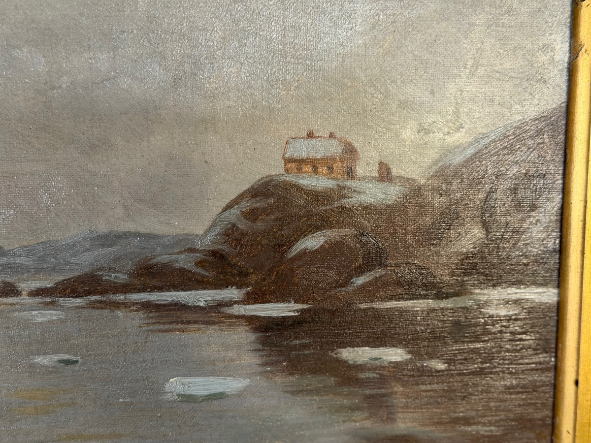 Oil On Canvas, “view Of A Frozen Sea”, Monogram And Date Lower Right, Pe 86 For 1886-photo-4