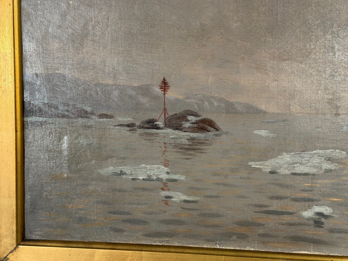Oil On Canvas, “view Of A Frozen Sea”, Monogram And Date Lower Right, Pe 86 For 1886-photo-5