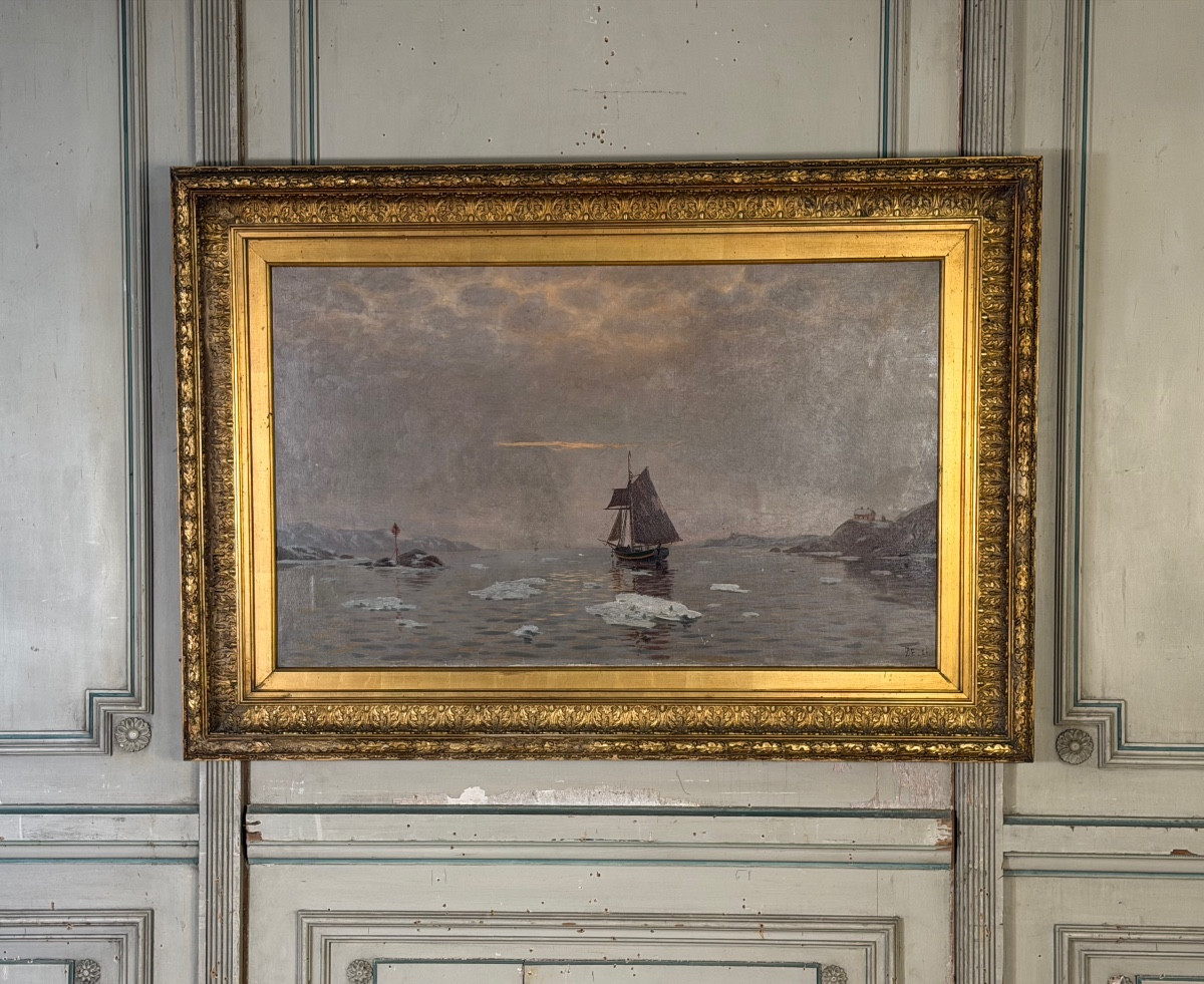 Oil On Canvas, “view Of A Frozen Sea”, Monogram And Date Lower Right, Pe 86 For 1886