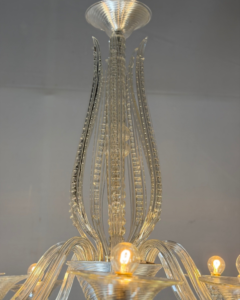 Lustre vénitien en verre de Murano incolore vers 1930 -photo-2