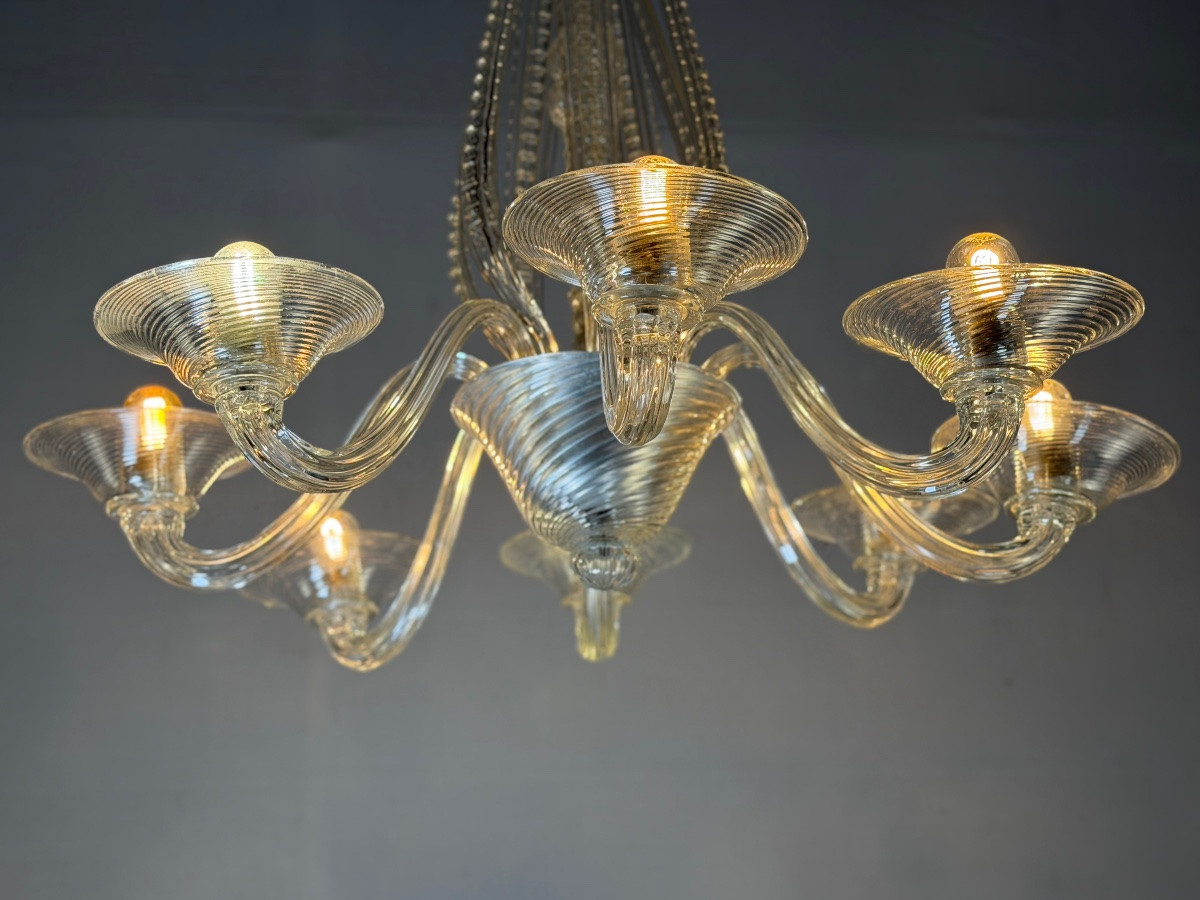Lustre vénitien en verre de Murano incolore vers 1930 -photo-3