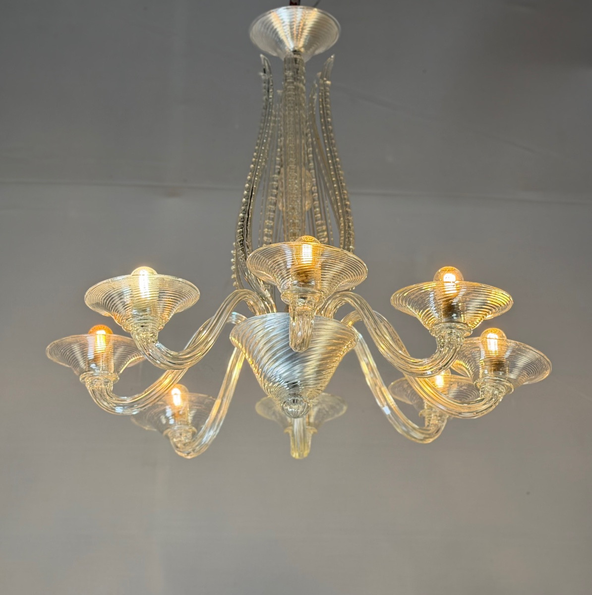 Lustre vénitien en verre de Murano incolore vers 1930 -photo-5