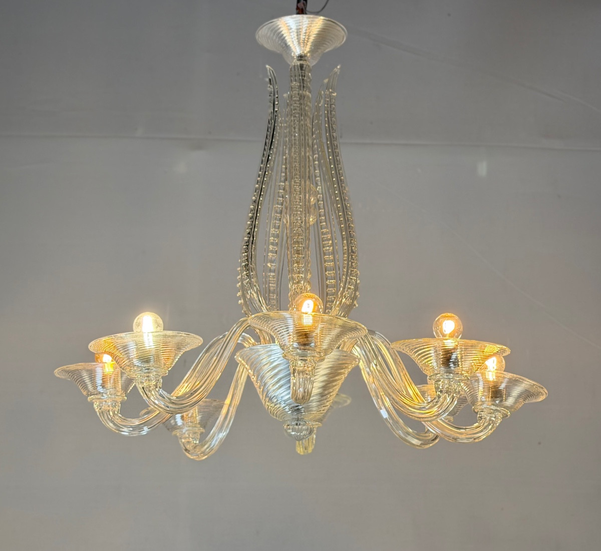 Lustre vénitien en verre de Murano incolore vers 1930 