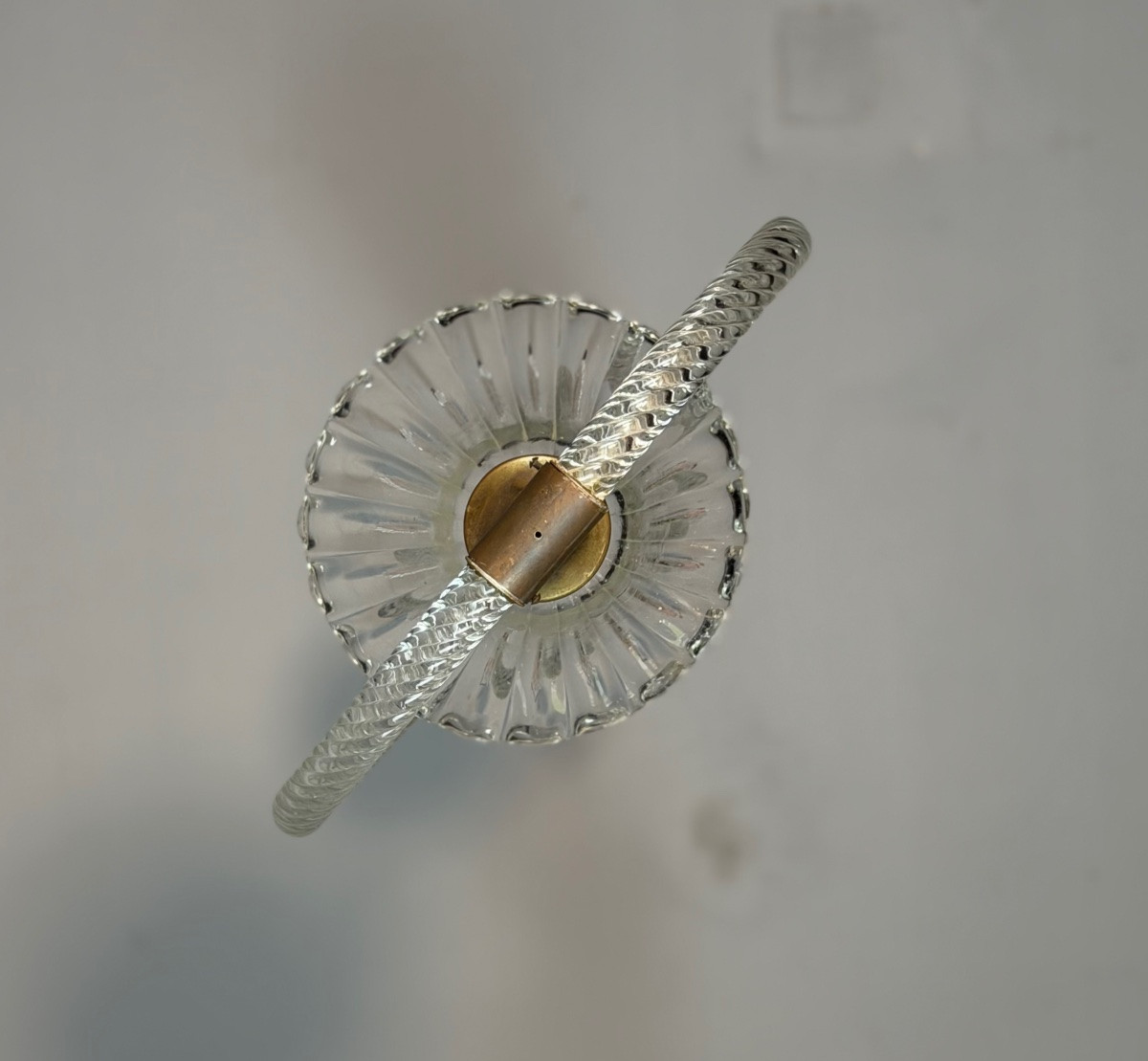 Venetian Chandelier In Colorless Murano Glass And Brass, Circa 1950-photo-3