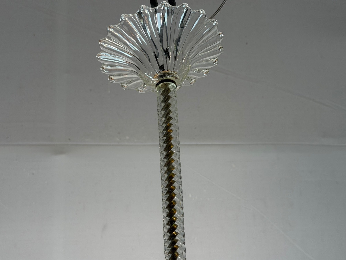 Venetian Chandelier In Colorless Murano Glass And Brass, Circa 1950-photo-1