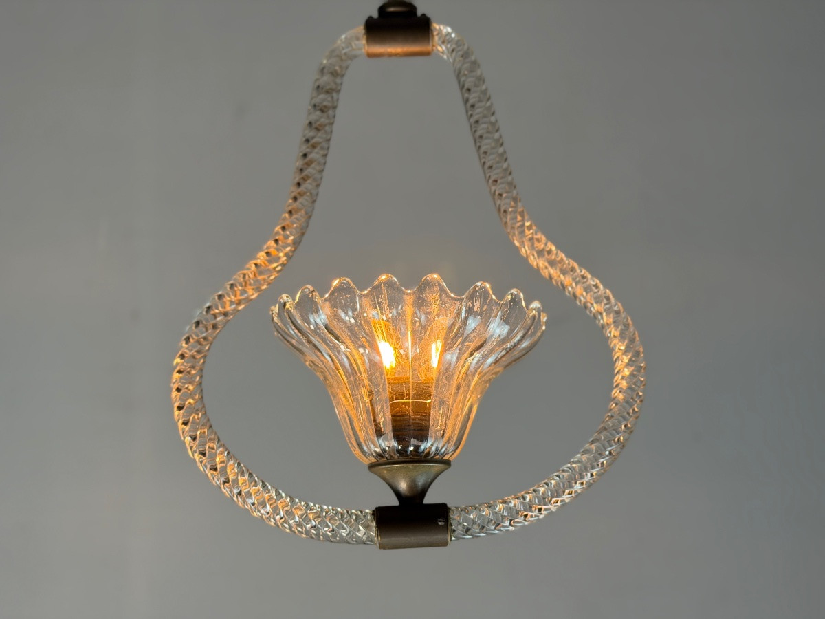 Venetian Chandelier In Colorless Murano Glass And Brass, Circa 1950-photo-3