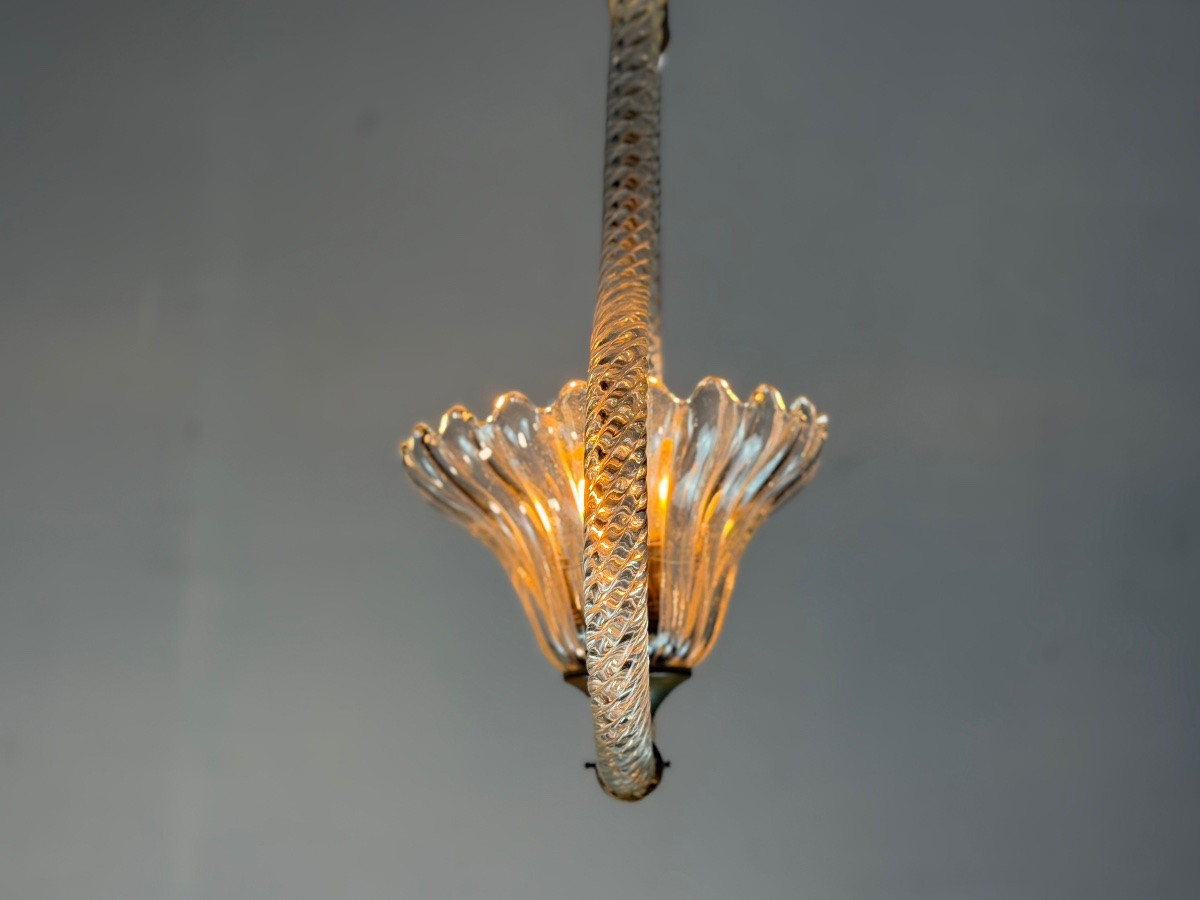 Venetian Chandelier In Colorless Murano Glass And Brass, Circa 1950-photo-4