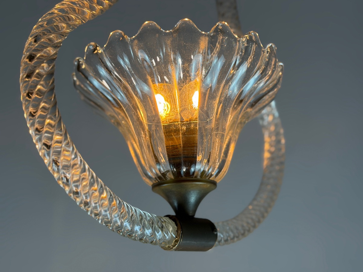 Venetian Chandelier In Colorless Murano Glass And Brass, Circa 1950-photo-5