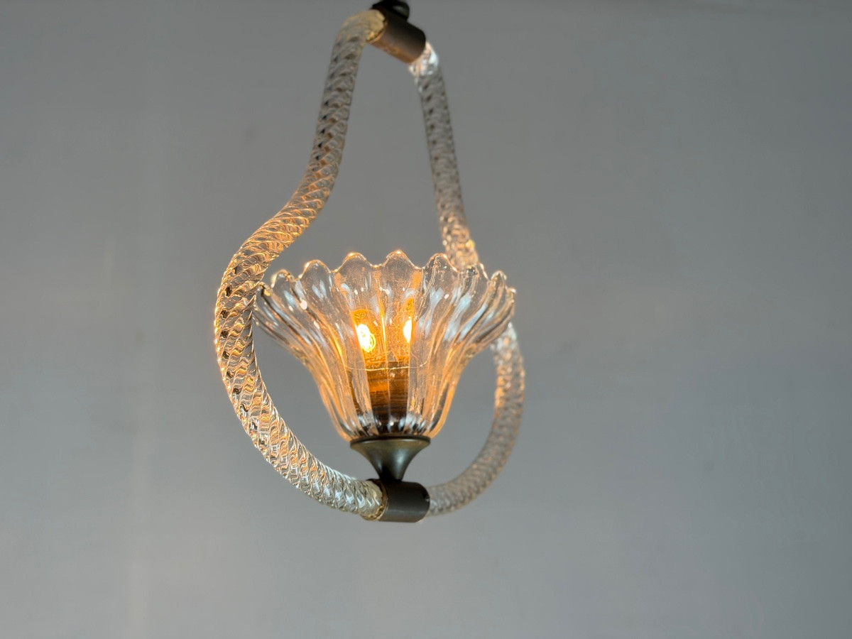 Venetian Chandelier In Colorless Murano Glass And Brass, Circa 1950-photo-6