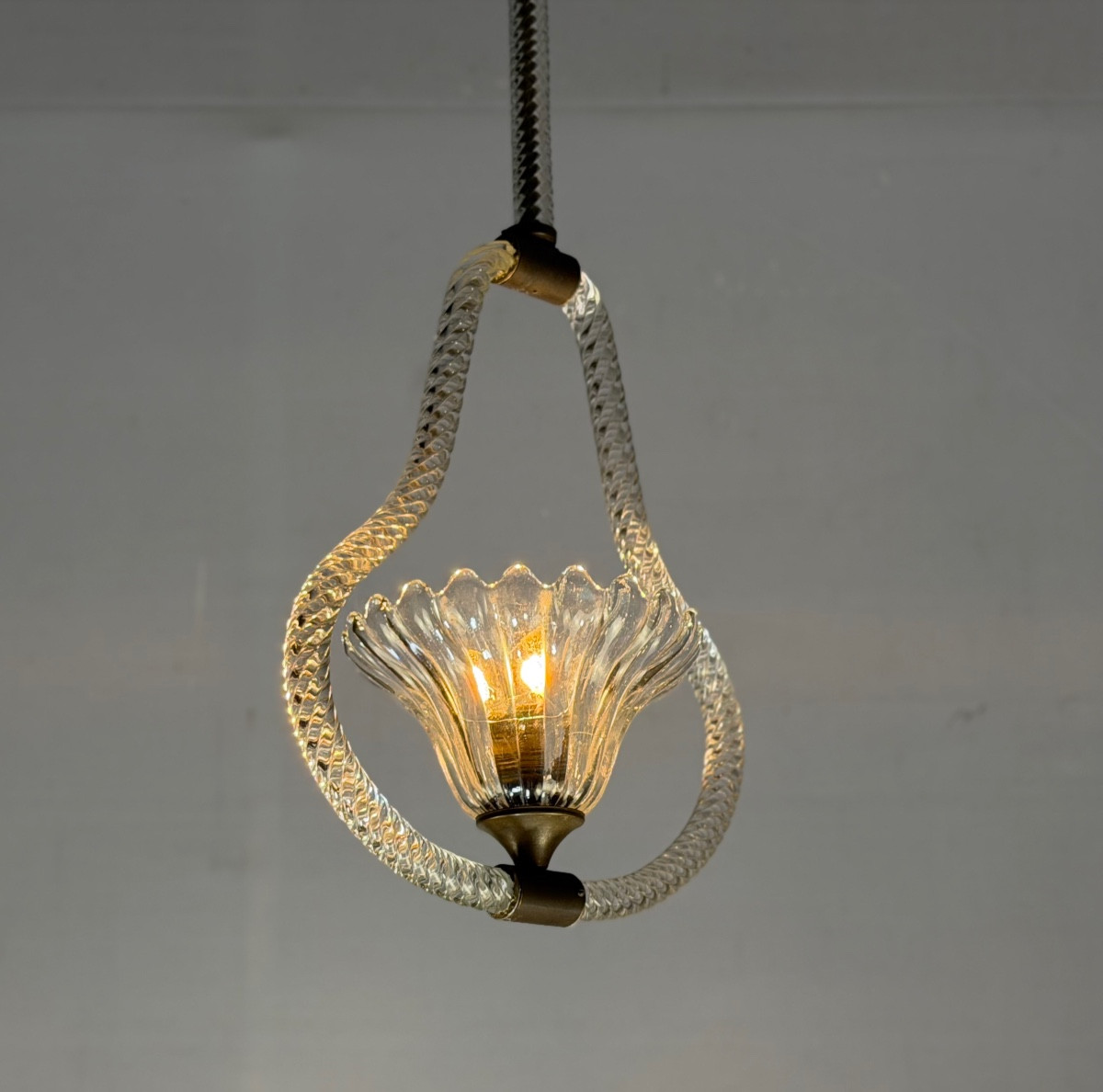 Venetian Chandelier In Colorless Murano Glass And Brass, Circa 1950