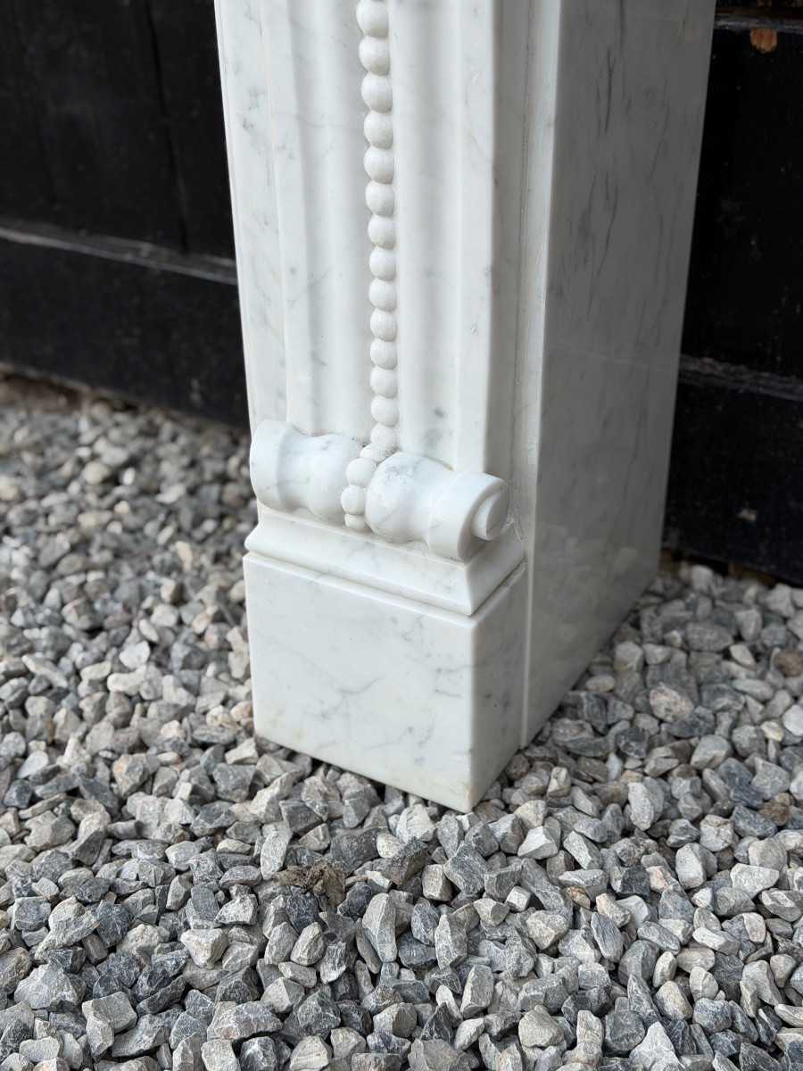 Cheminée de style Louis XV en marbre de Carrare, vers 1980-photo-3