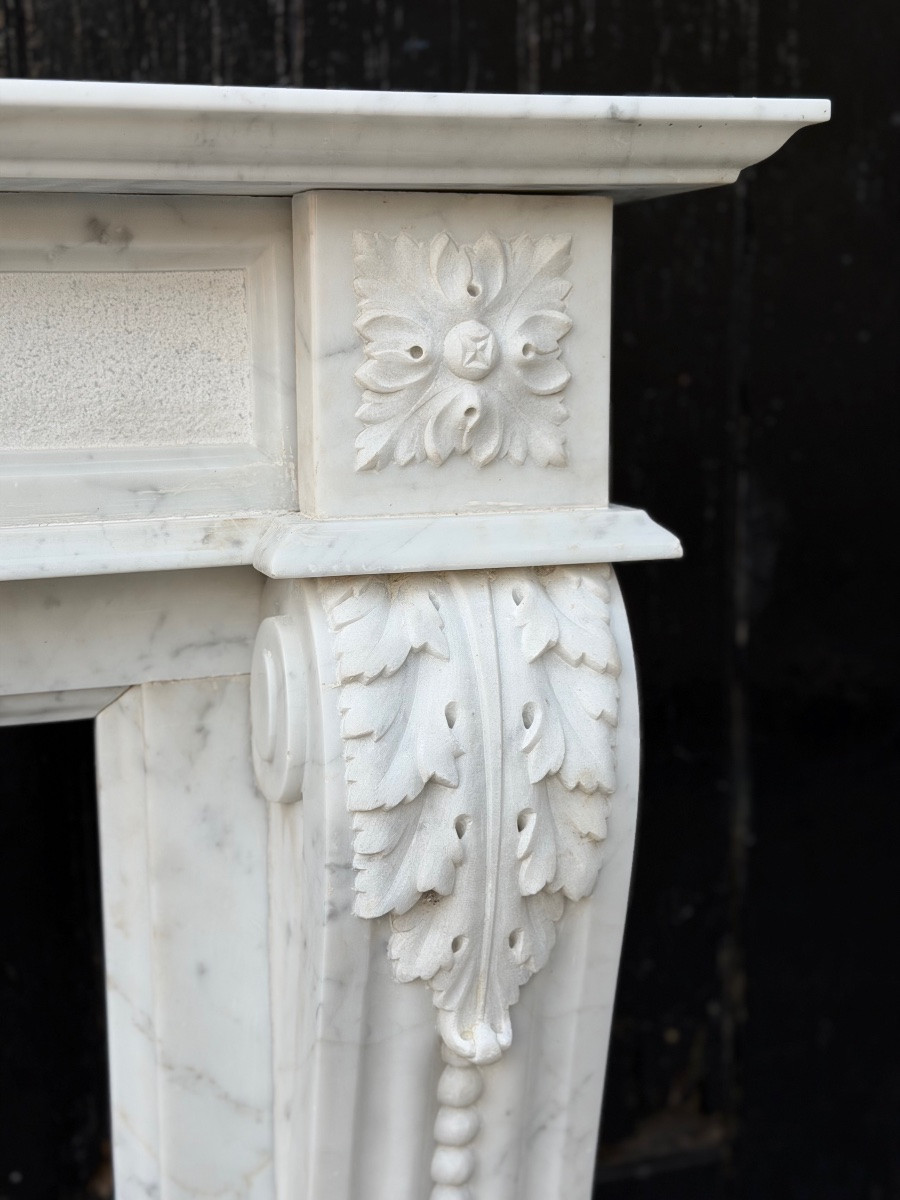 Cheminée de style Louis XV en marbre de Carrare, vers 1980-photo-4
