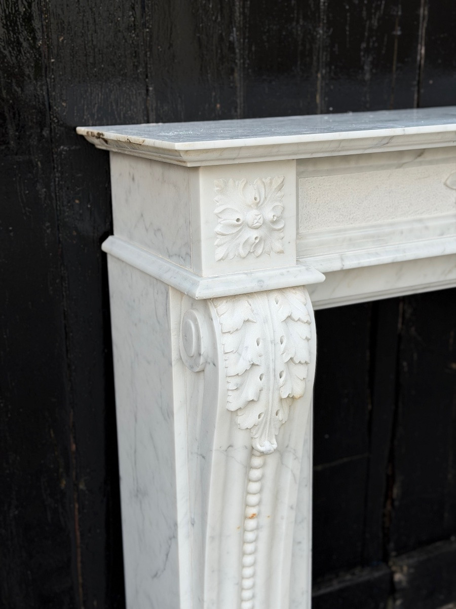 Cheminée de style Louis XV en marbre de Carrare, vers 1980-photo-2